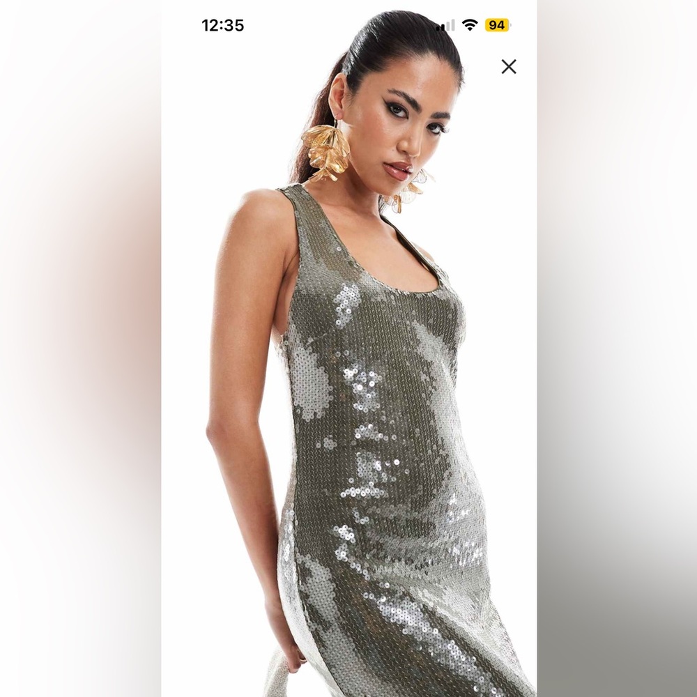 ASOS sheer sequin super scoop neck midi